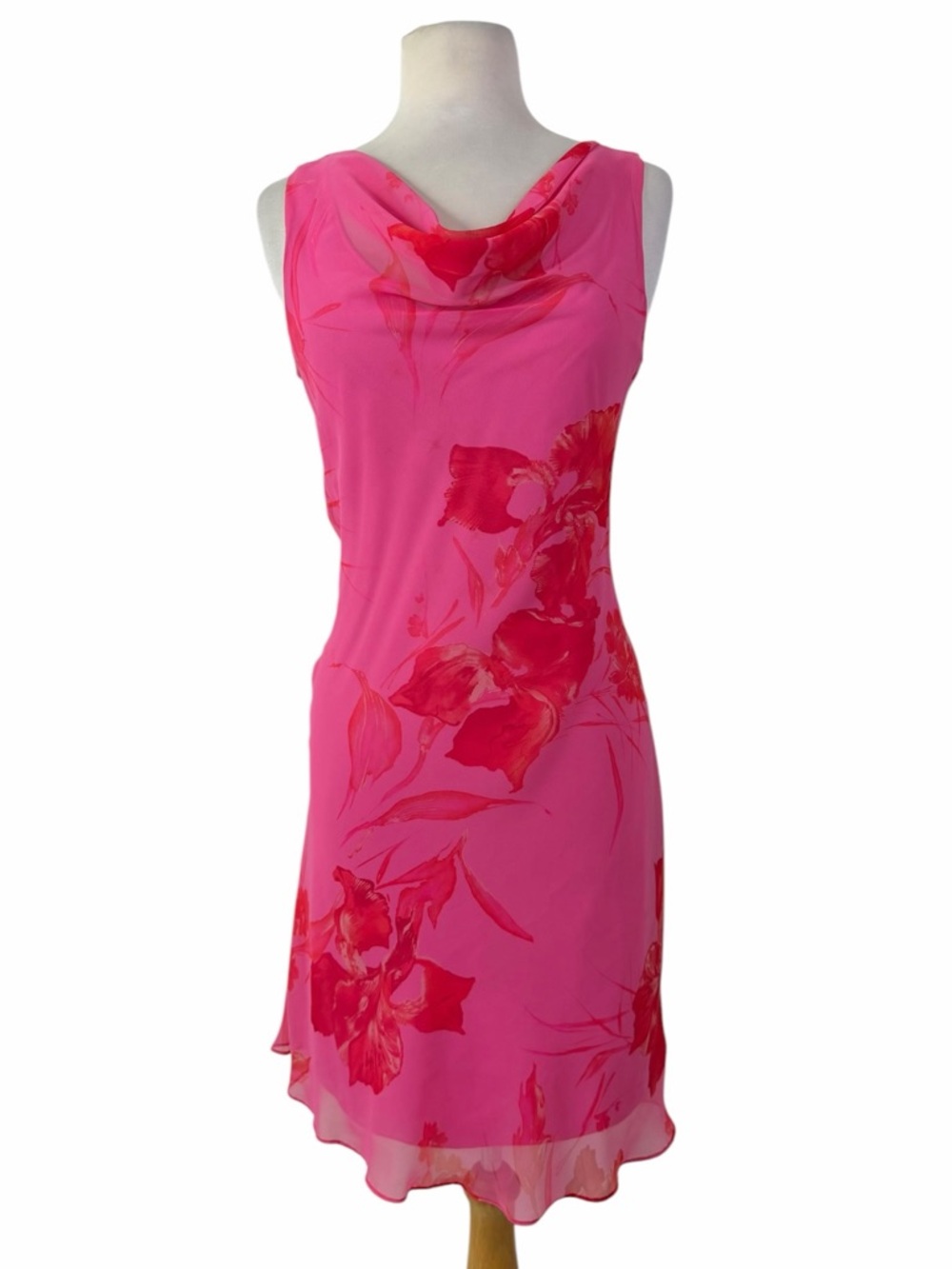 Y2K Barbiecore Pink Floral Cowl Neck Sheer Midi Dress VTG 90s Soft Girl Medium